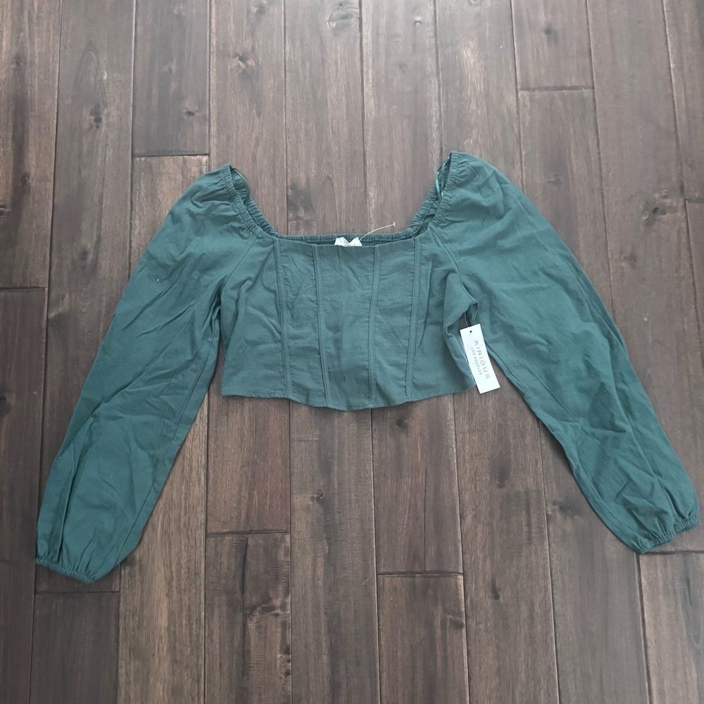 Kirious Los Angeles Green Square Neck 100% Cotton Crop Top Jr. L NWT